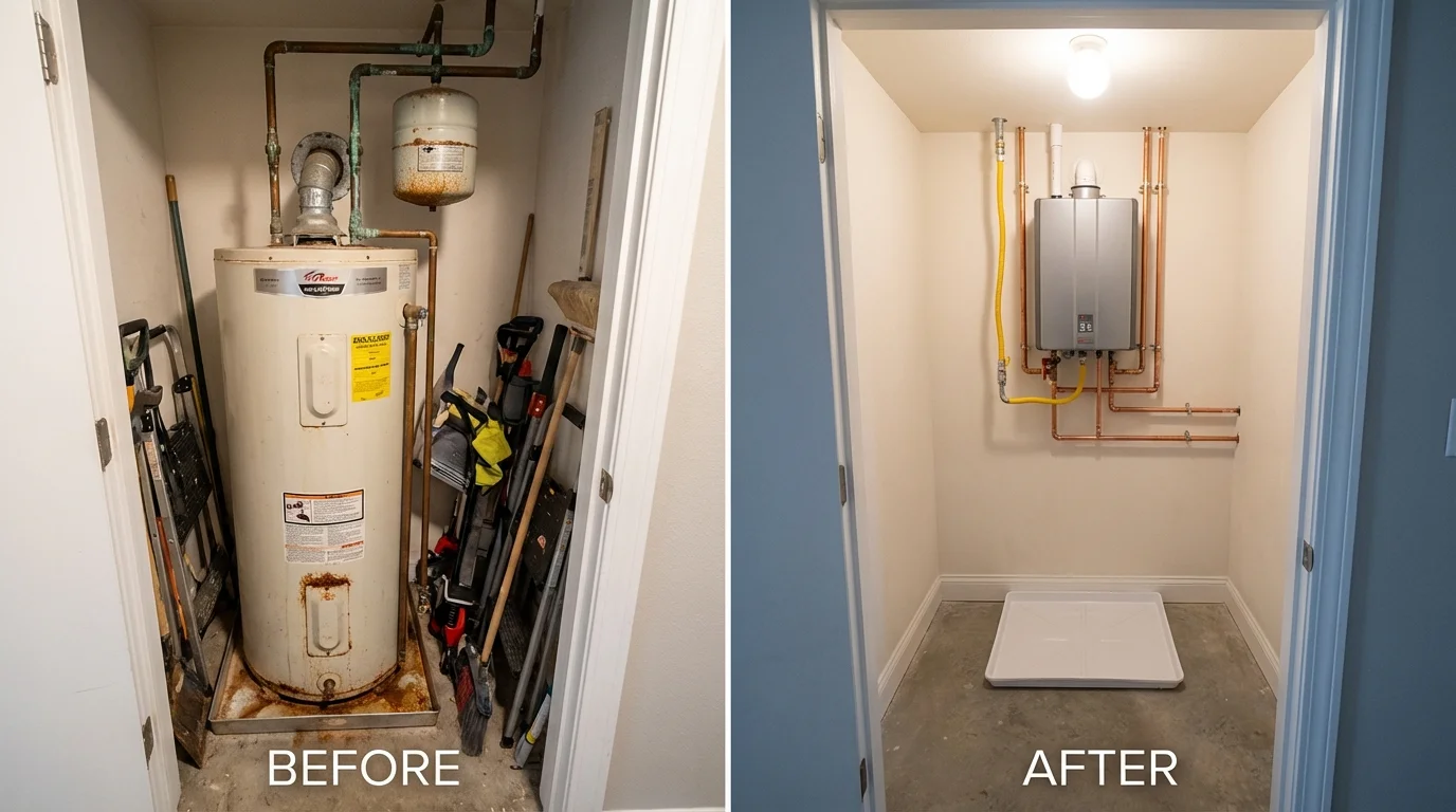 Tank water heater versus wall-mounted tankless unit comparison for Cornersville, TN homeowners