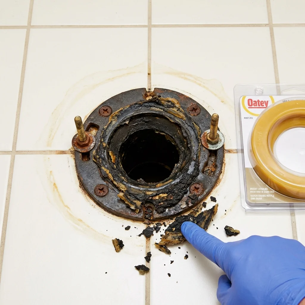 Failed wax ring showing water seepage at the base of a toilet in a Cornersville, TN home